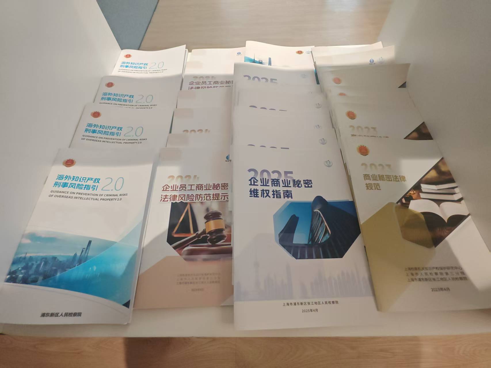 张江地区人民检察院编写的有关企业维权以及知识产权法律风险防范的手册、指南。人民网记者 王子锋摄